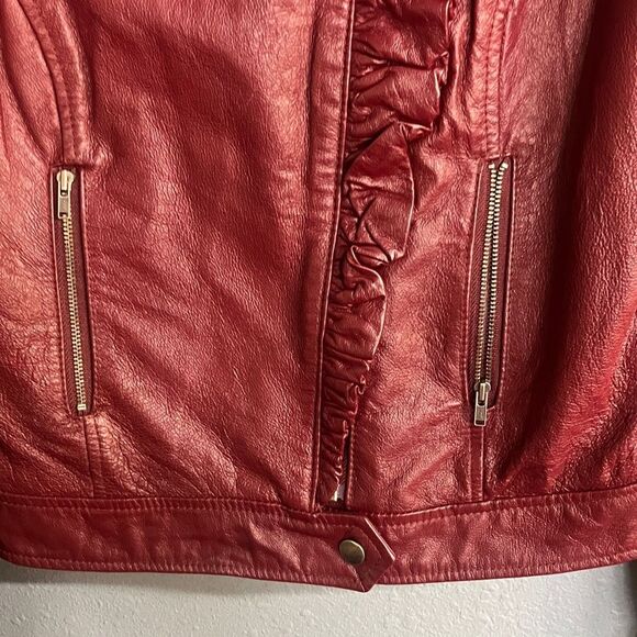 Boston Proper Women's Burgundy 100% Genuine Leather Moto Jacket size 2 #719 - Picture 4 of 14